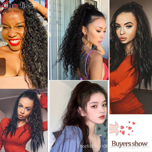8A Hot Selling Long Curly Straight Heat Resistant Hair Extension Clip In Synthetic Hair Ponytails Wrap Around Pony Tail